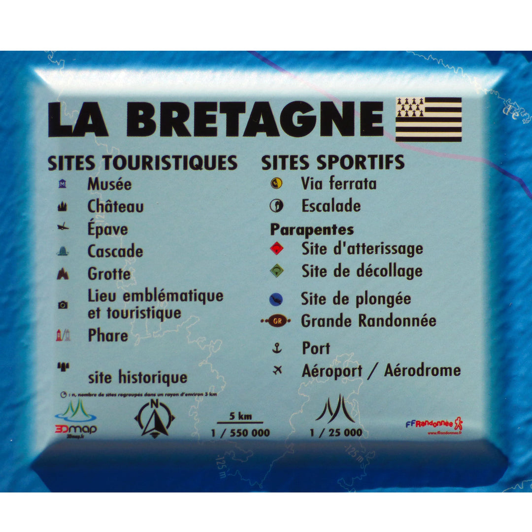 Carte murale en relief - Bretagne - 61 cm x 41 cm | 3D Map carte en relief 3D Map 