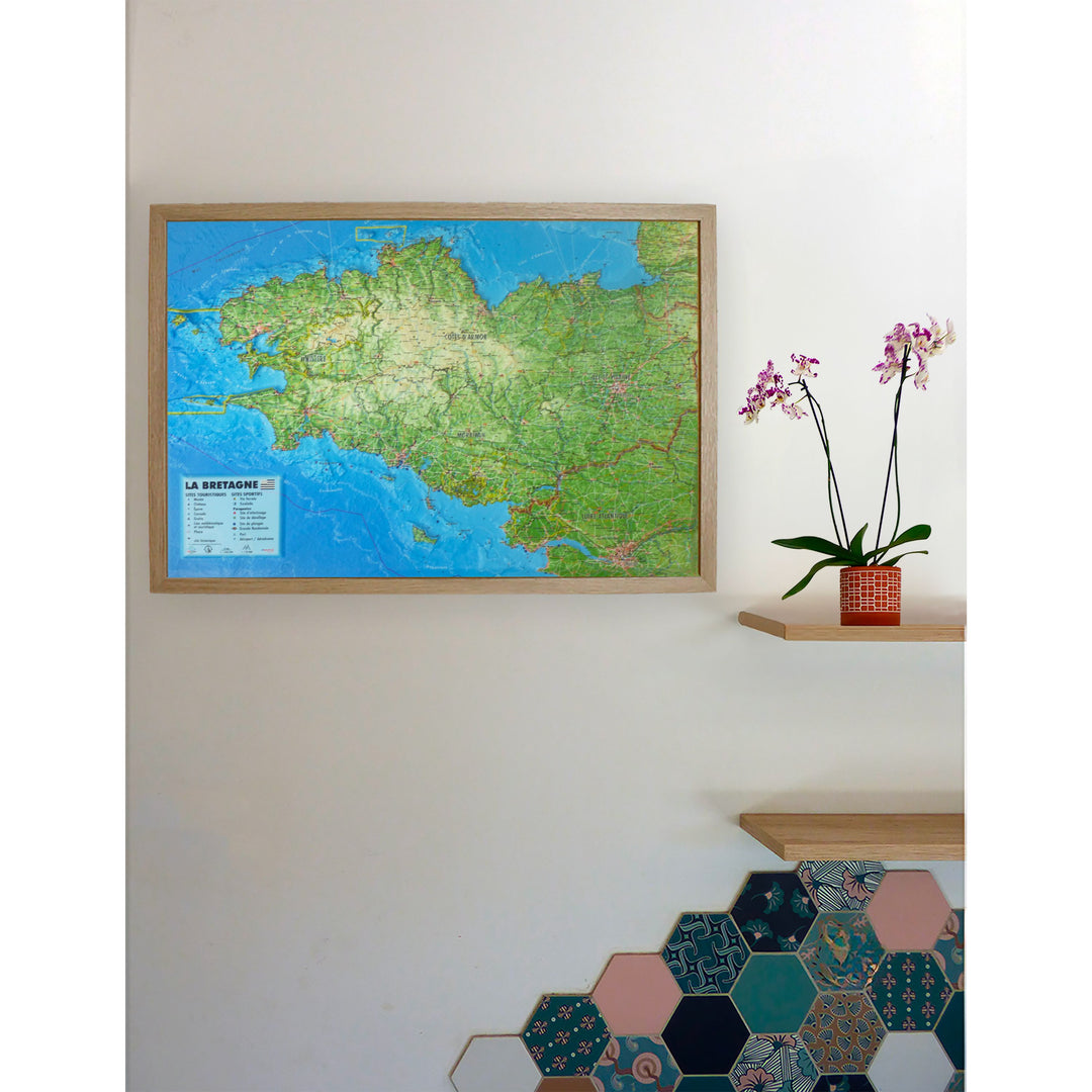 Carte murale en relief - Bretagne - 61 cm x 41 cm | 3D Map carte en relief 3D Map 