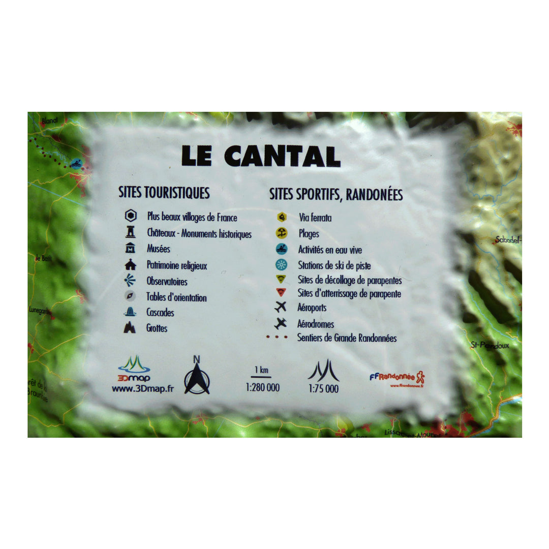 Carte murale en relief - Cantal - 61 cm x 41 cm | 3D Map carte relief 3D Map 