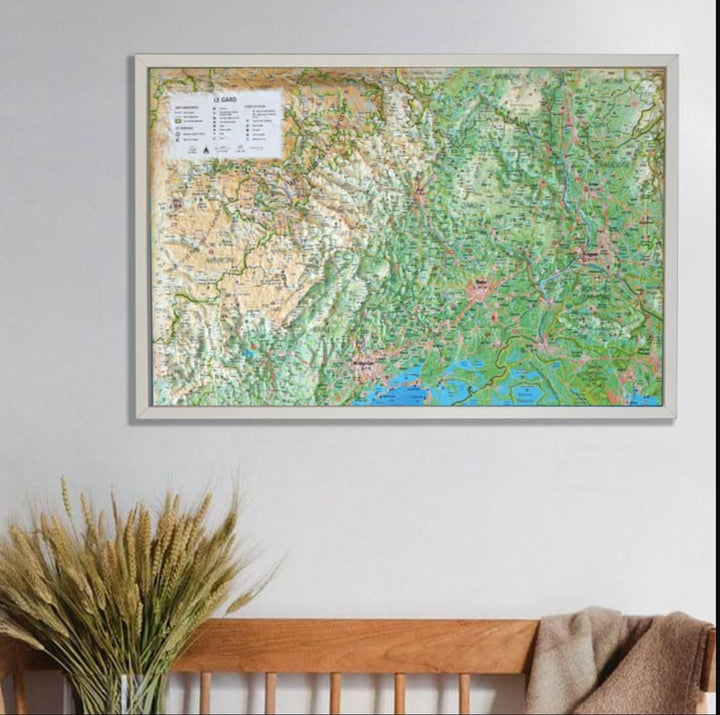 Carte murale en relief - Gard - 61 cm x 41 cm | 3D Map carte relief 3D Map 
