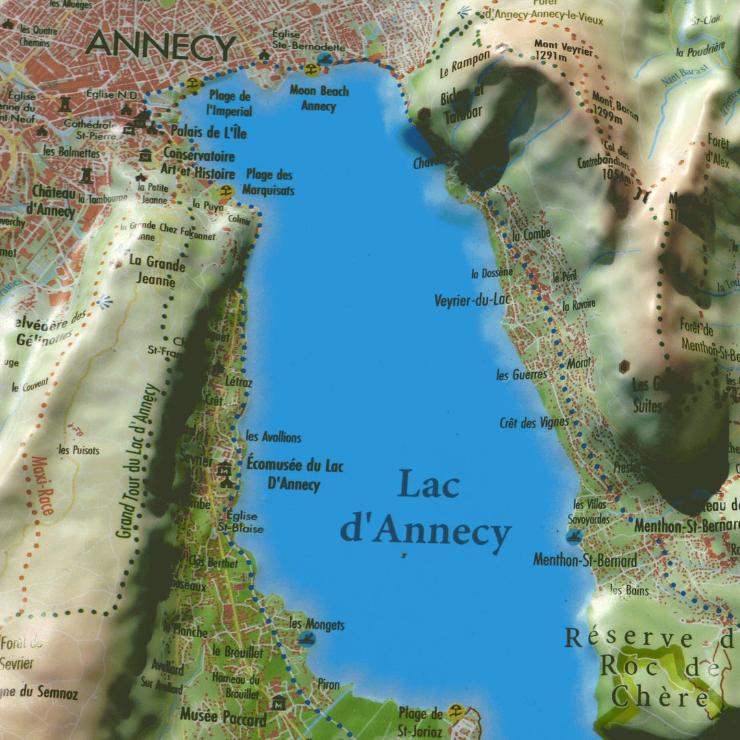 Carte murale en relief - Lac d'Annecy - 61 cm x 41 cm | 3D Map carte relief 3D Map 