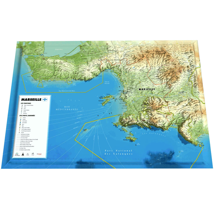 Carte murale en relief - Marseille - 61 cm x 41 cm | 3D Map carte relief 3D Map 