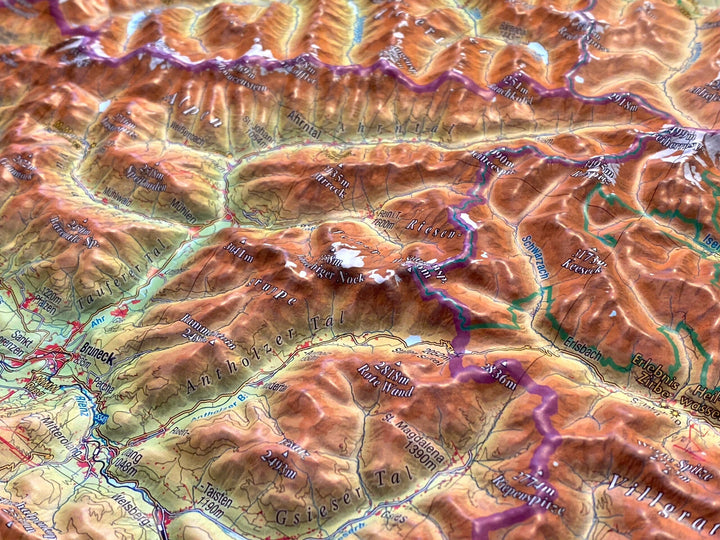 Carte murale en relief - Tyrol (en anglais), avec cadre aluminium - 77 x 57 cm | Georelief carte relief Georelief 