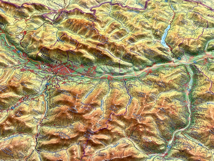 Carte murale en relief - Tyrol (en anglais), avec cadre aluminium - 77 x 57 cm | Georelief carte relief Georelief 