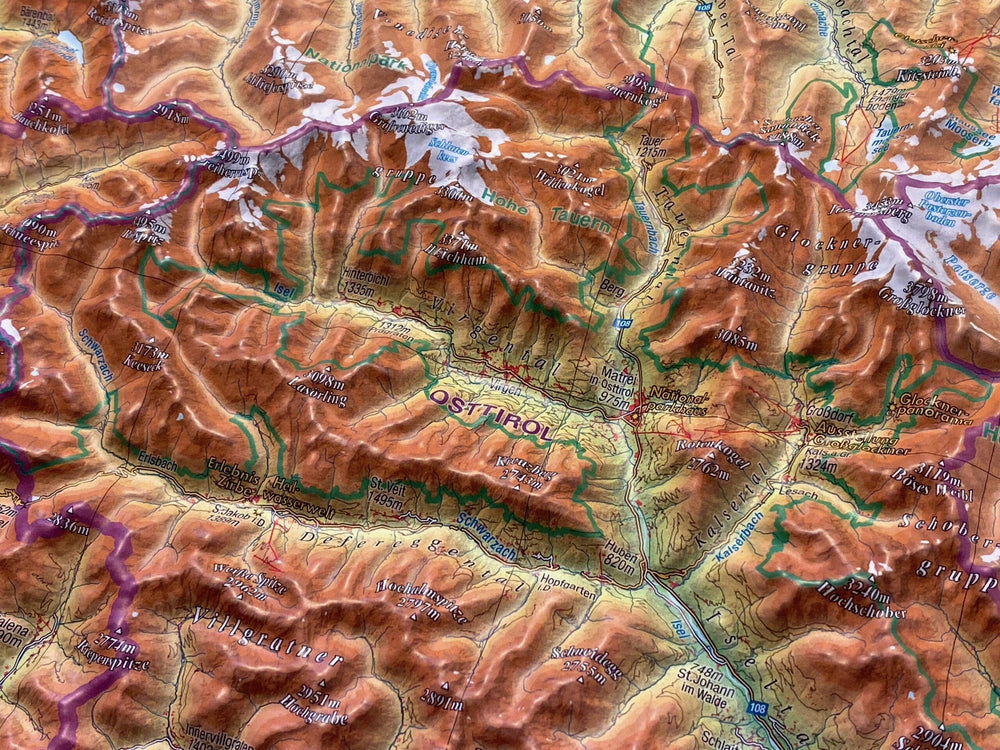 Carte murale en relief - Tyrol (en anglais), avec cadre aluminium - 77 x 57 cm | Georelief carte relief Georelief 