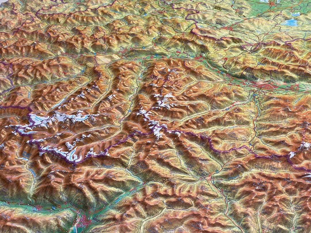 Carte murale en relief - Tyrol (en anglais), avec cadre aluminium - 77 x 57 cm | Georelief carte relief Georelief 