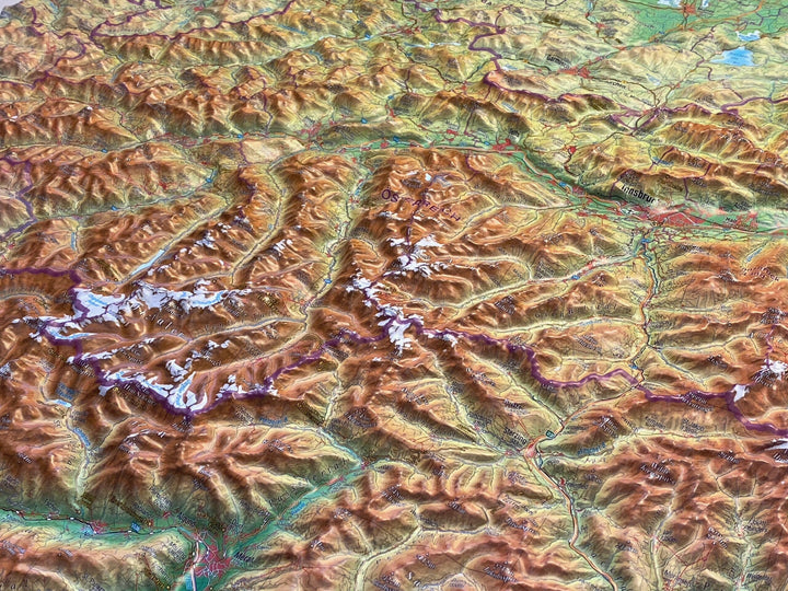 Carte murale en relief - Tyrol (en anglais), avec cadre aluminium - 77 x 57 cm | Georelief carte relief Georelief 