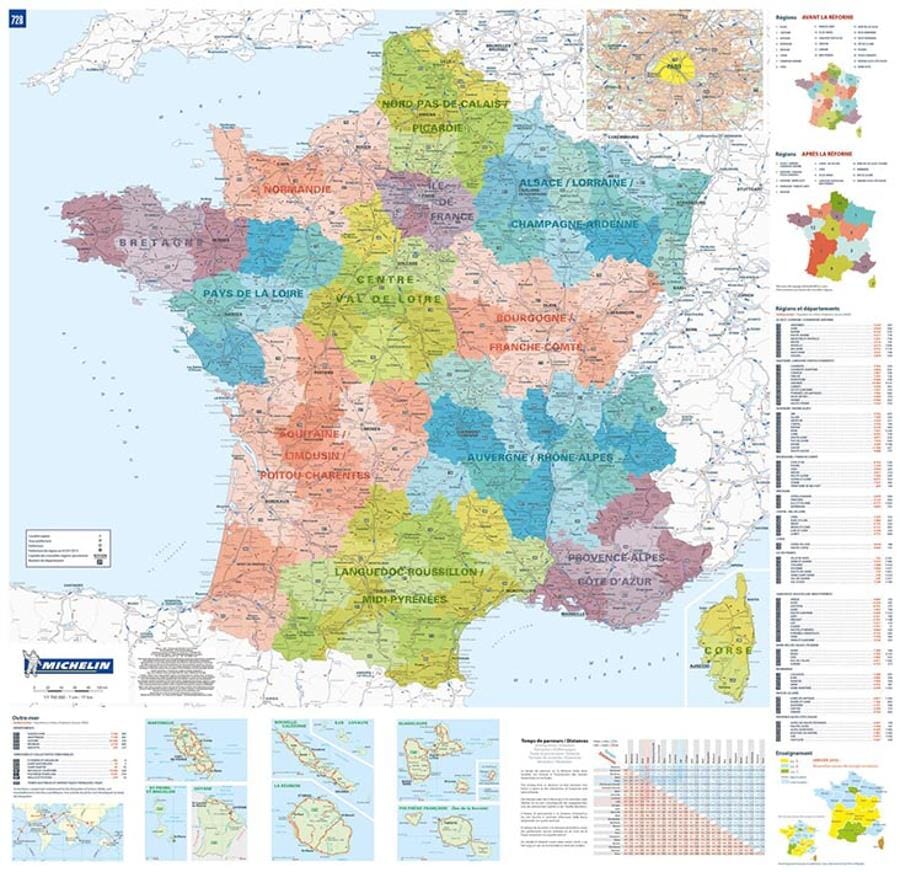 Carte murale - France administrative, nouvelles régions (77 x 75 cm) | Michelin carte murale petit tube Michelin 