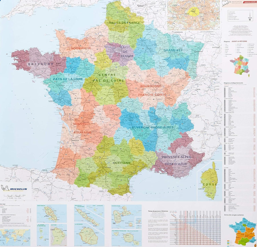 Carte murale - France administrative, nouvelles régions (77 x 75 cm) | Michelin carte murale petit tube taux réduit Michelin 