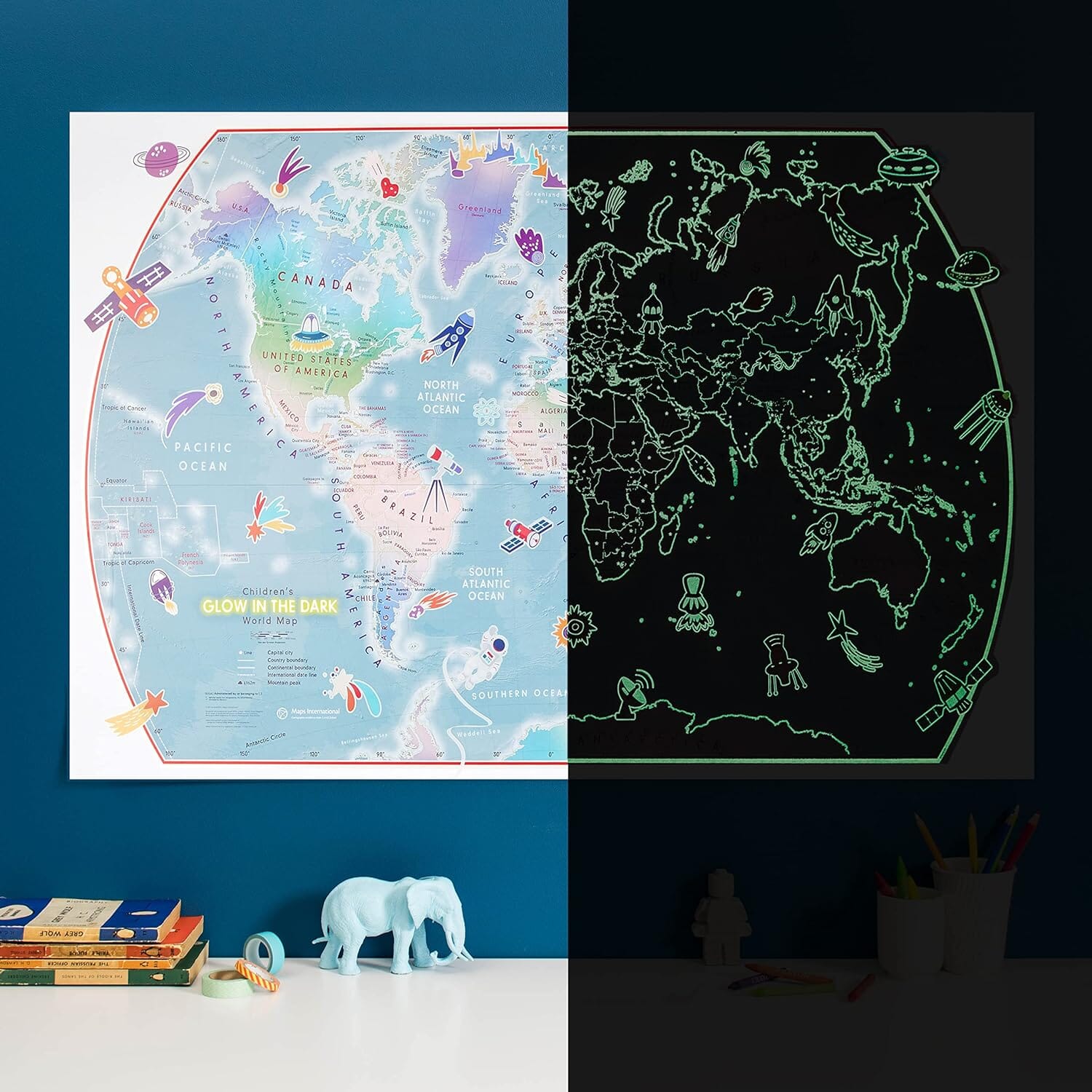Carte murale phosphorescente pour enfants - Le Monde, en anglais