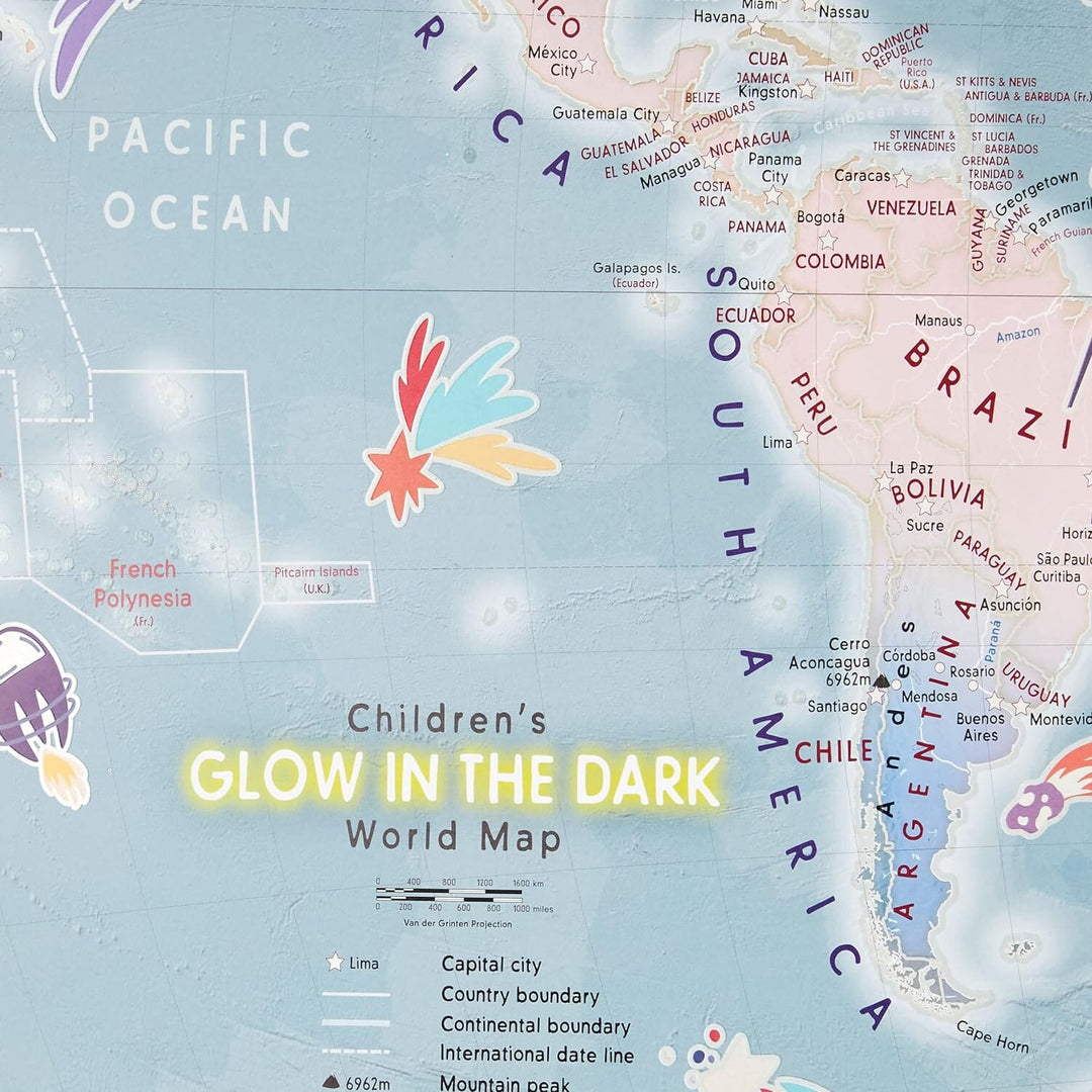 Carte murale phosphorescente pour enfants - Le Monde, en anglais (85 x 60 cm) | Maps International carte murale petit tube Maps International 