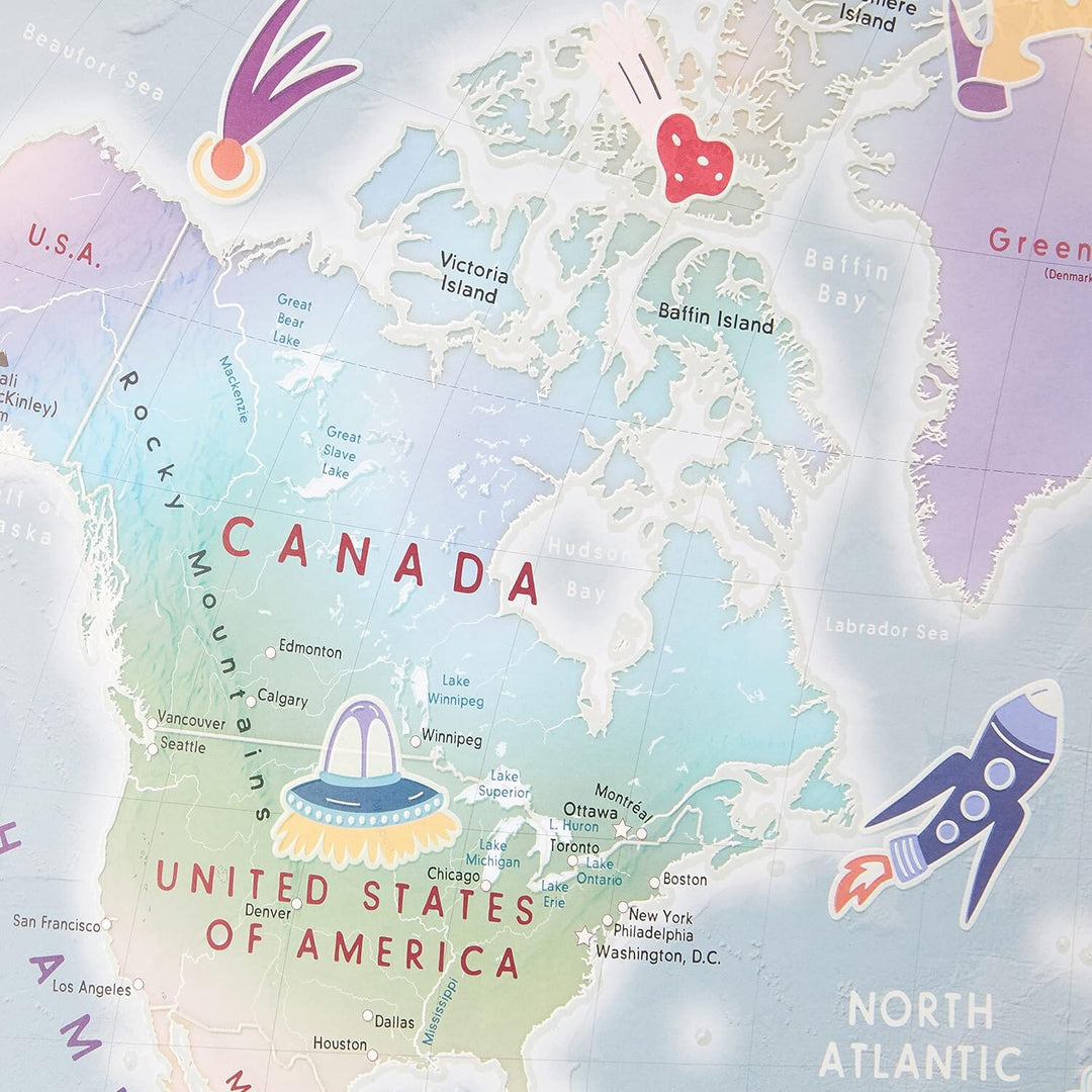 Carte murale phosphorescente pour enfants - Le Monde, en anglais (85 x 60 cm) | Maps International carte murale petit tube Maps International 