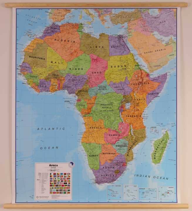 Carte murale plastifiée avec lattes de maintien en bois - Afrique politique (en anglais) - 100 x 120 cm | Maps International carte murale hors dimensions Maps International 