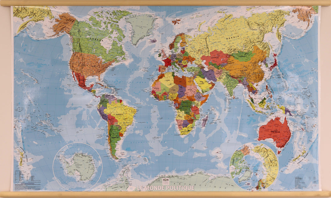 Carte géographique murale plastifiée pour la classe sur  