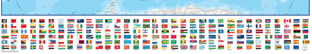 Carte murale plastifiée avec lattes de maintien en bois - Monde politique, avec bande de drapeaux - 1/30M (136 x 100 cm) | Maps International carte murale hors dimensions Maps International 