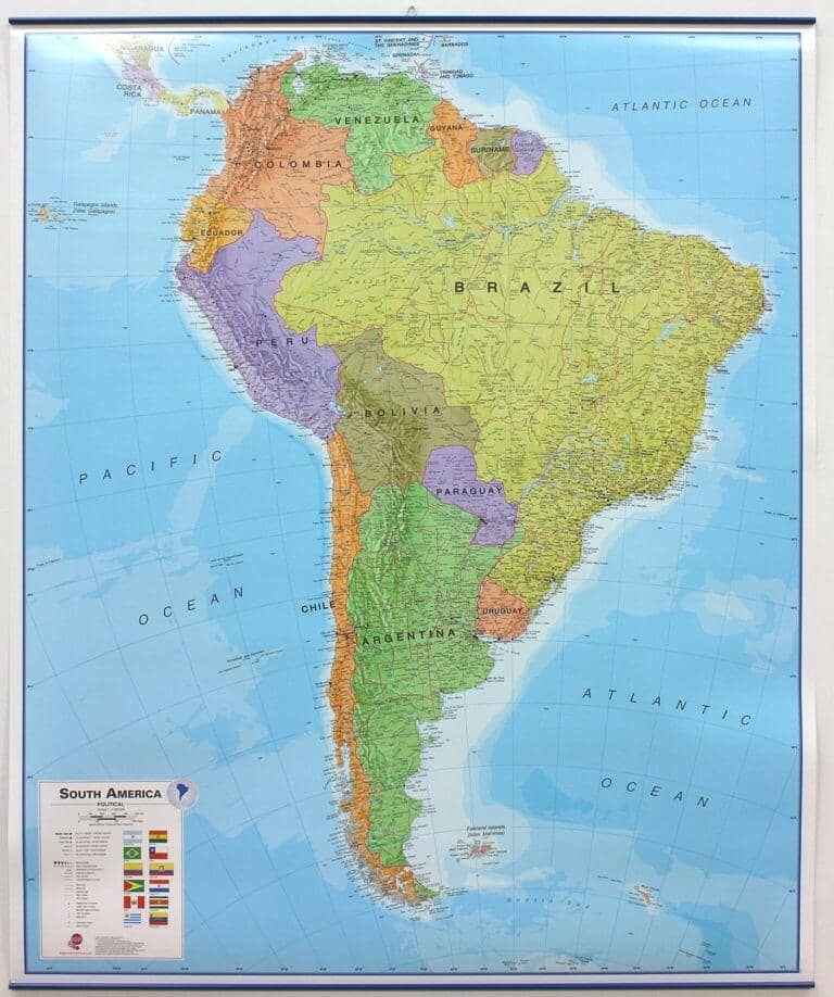 Carte murale – Amérique du Sud politique (en anglais) – 120 x 100 cm | Maps International - La Compagnie des Cartes