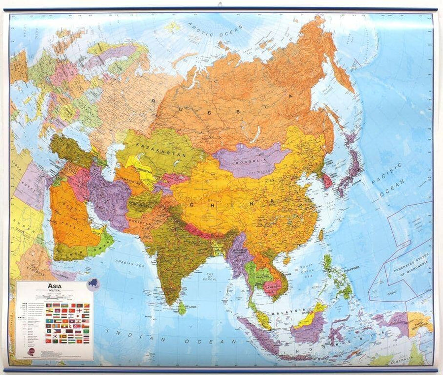 Carte murale – Asie politique (en anglais) – 100 x 120 cm | Maps International - La Compagnie des Cartes