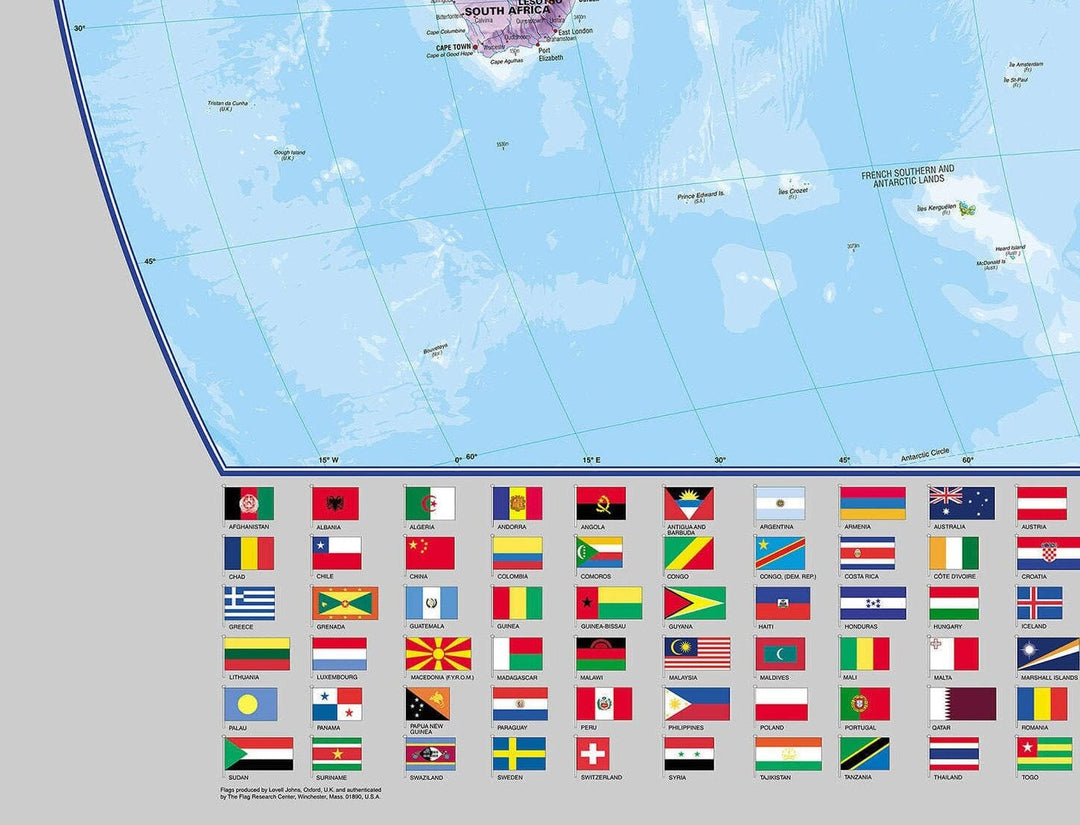 Carte murale (en anglais) - Monde politique, centré sur le Pacifique - 136 x 100 cm | Maps International carte murale grand tube Maps International 
