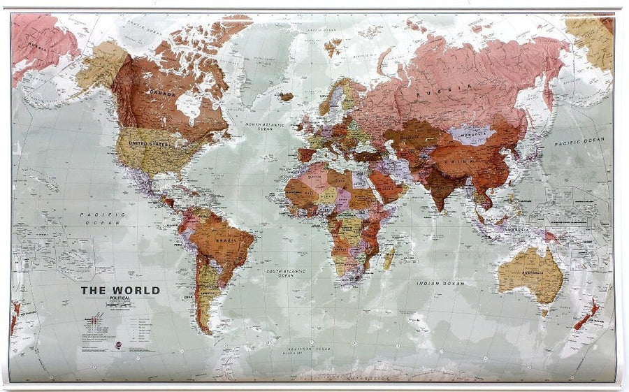 Carte murale (en anglais) - Monde politique "executif "- 136 x 84 cm | Maps International carte murale grand tube Maps International Plastifiée + lattes de maintien 