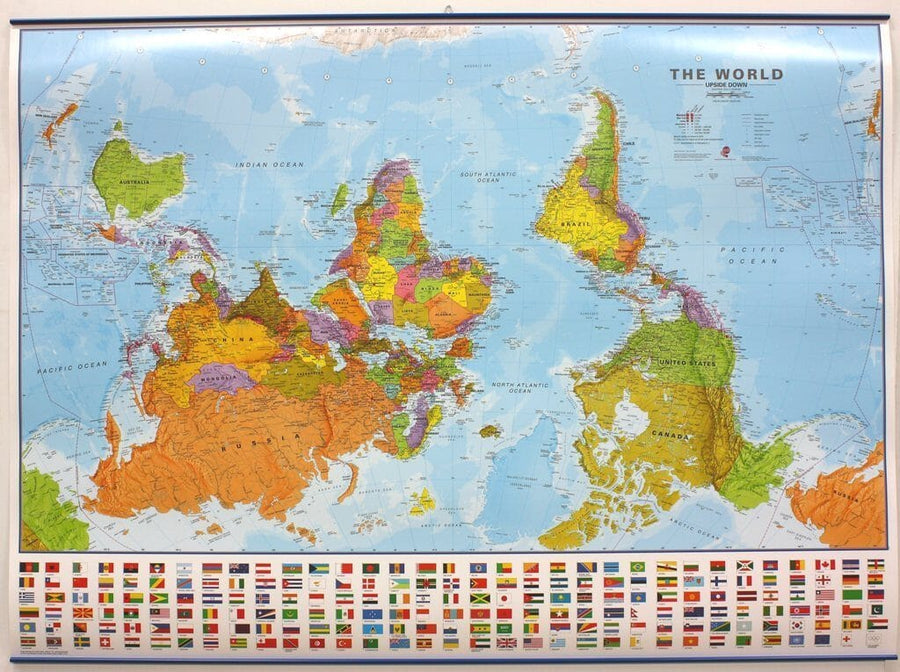 Carte murale (en anglais) - Monde politique, upside down - 136 x 100 cm | Maps International carte murale grand tube Maps International 