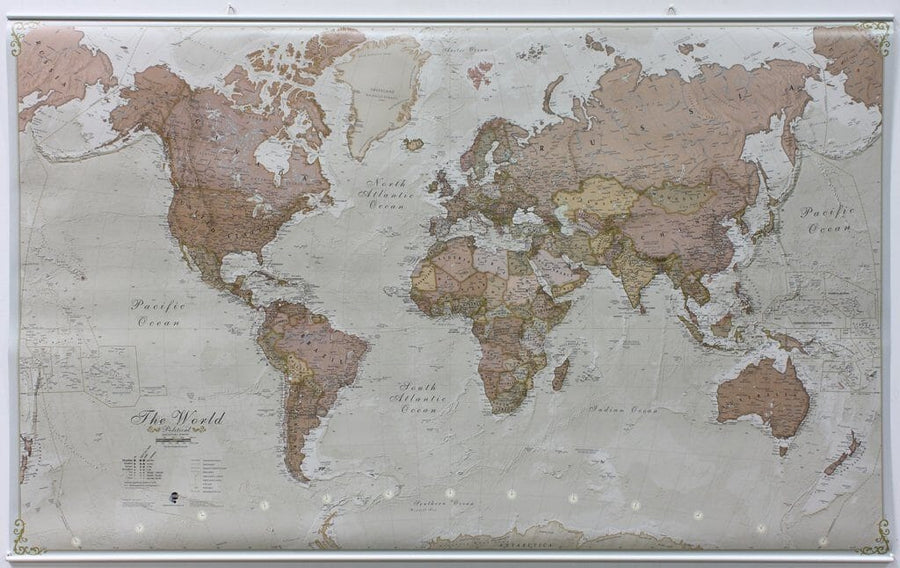 Carte murale (en anglais) - Monde, style antique - 136 x 84 cm | Maps International carte murale grand tube Maps International Plastifiée + lattes 