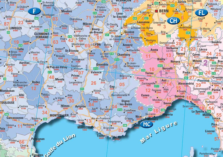 Carte murale plastifiée - Europe, codes postaux (95 x 115 cm) | Blay Foldex carte murale hors dimensions Blay Foldex 