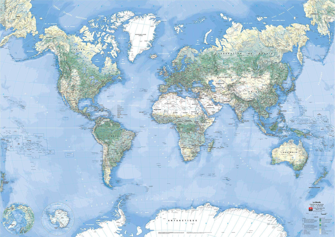 Carte murale plastifiée - Monde avec nature des sols (133 x 90 cm) | Blay Foldex carte murale hors dimensions Blay Foldex 
