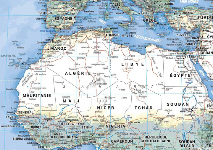 Carte murale plastifiée - Monde avec nature des sols (133 x 90 cm) | Blay Foldex carte murale hors dimensions Blay Foldex 