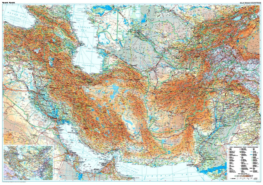 Carte murale plastifiée - Route de la Soie (géographique) - 124 x 87 cm | Gizi Map carte murale hors dimensions Gizi Map 