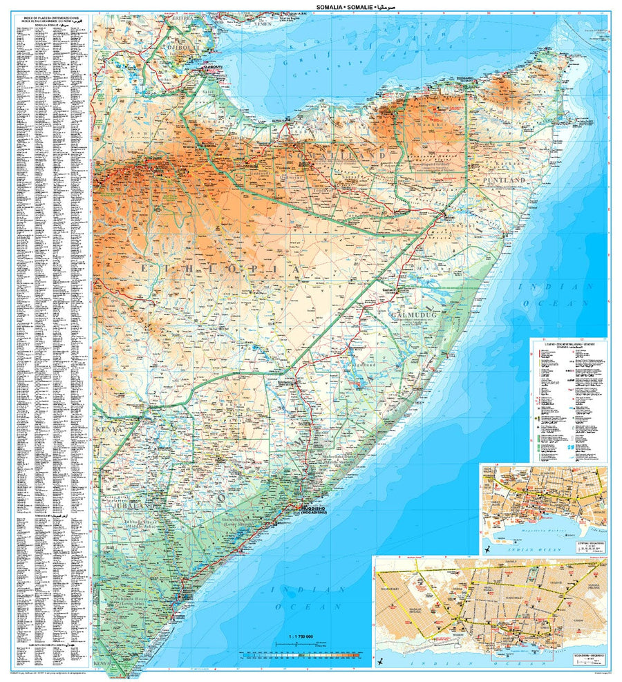 Carte murale plastifiée - Somalie (géographique) - 86 x 94 cm | Gizi Map carte murale hors dimensions Gizi Map 