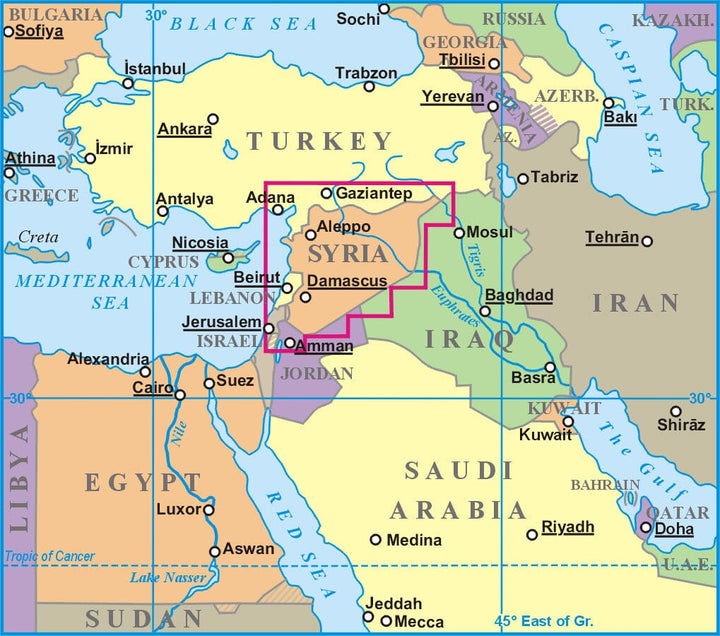 Carte murale plastifiée - Syrie & Liban (géographique) - 100 x 87 cm | Gizi Map carte murale hors dimensions Gizi Map 