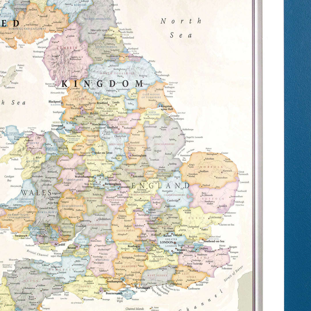 Carte murale - Royaume-Uni (en anglais), style classique - 60 x 85 cm | Maps International carte murale petit tube Maps International 