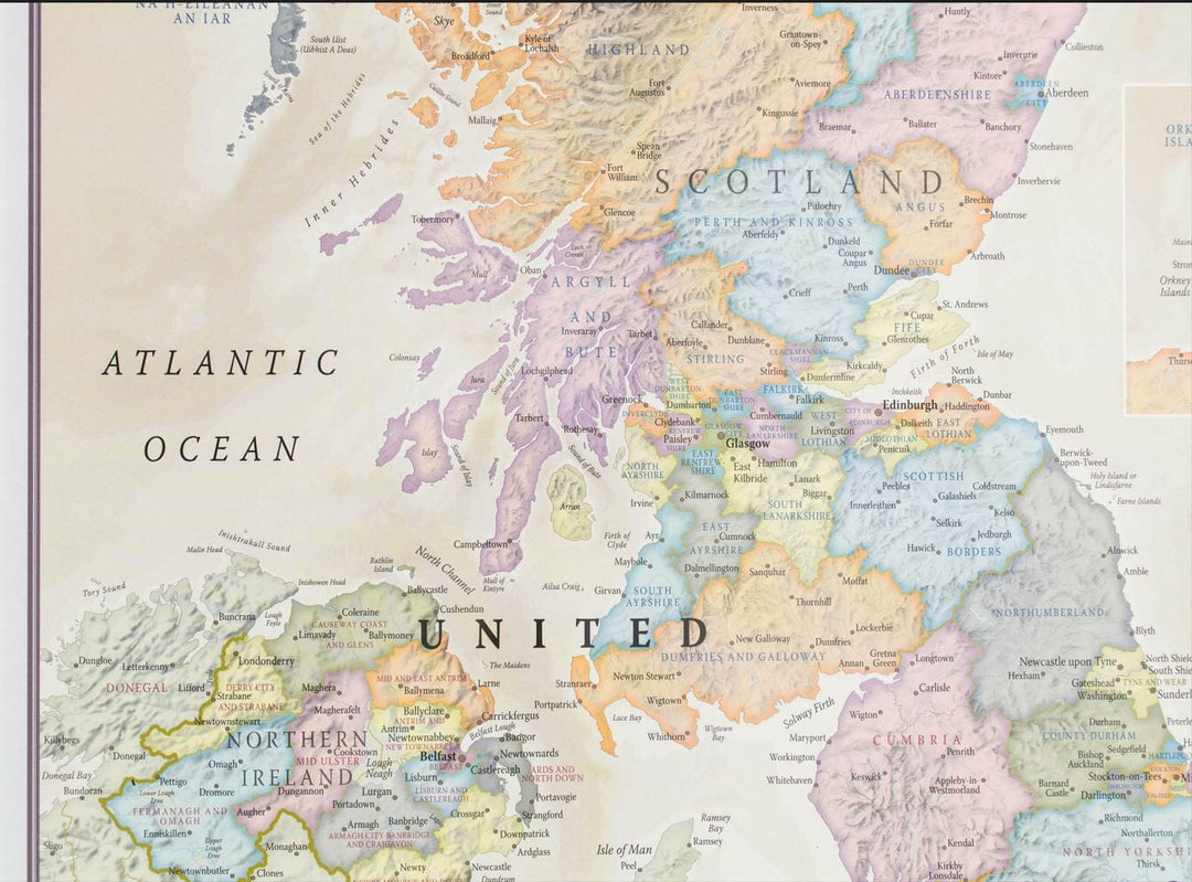 Carte murale - Royaume-Uni (en anglais), style classique - 60 x 85 cm | Maps International carte murale petit tube Maps International 