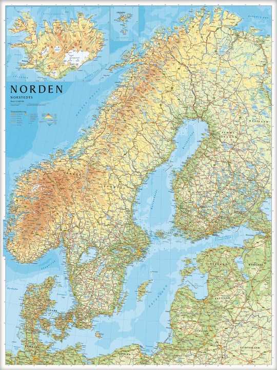 Carte murale - Scandinavie & Islande (physique) - 75 x 100 cm | Norstedts carte murale petit tube Norstedts 