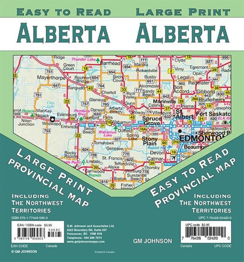 Carte provinciale - Alberta (gros caractères, facile à lire) | GM Johnson carte pliée GM Johnson 