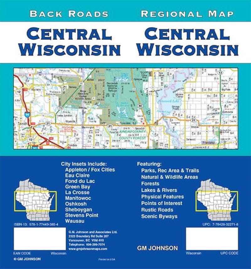 Carte régionale - Centre du Wisconsin (routes secondaires) | GM Johnson carte pliée GM Johnson 