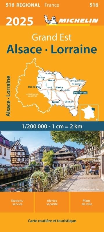 Carte régionale n° 516 - Grand Est : Alsace, Lorraine 2025 | Michelin carte pliée Michelin 