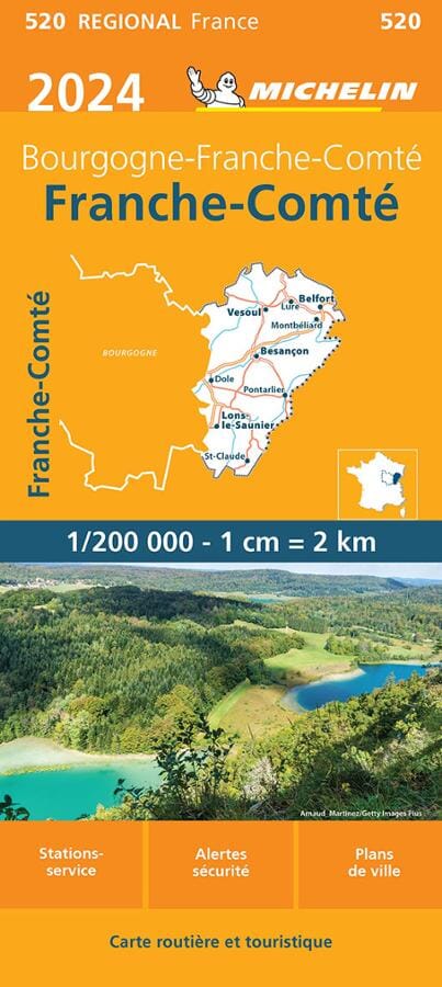 Carte régionale n° 520 - Bourgogne-Franche-Comté : Franche-Comté 2024 | Michelin carte pliée Michelin 