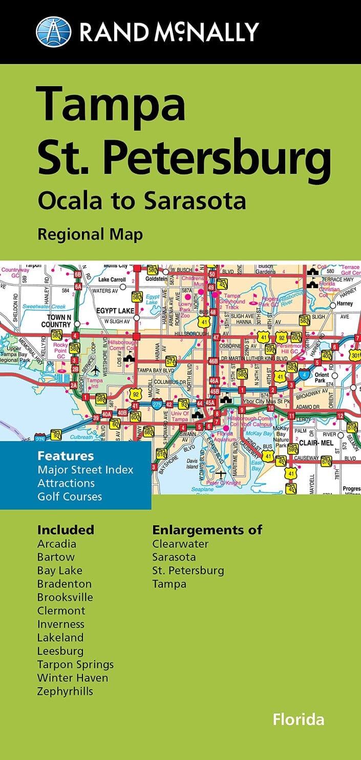 Carte régionale - Tampa, Saint-Pétersbourg, Ocala à Sarasota | Rand McNally carte pliée Rand McNally 