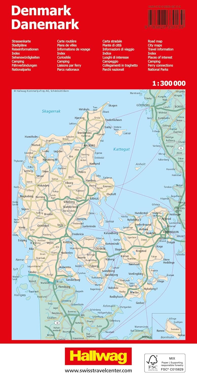 Carte routière - Danemark | Hallwag carte de voyage Hallwag 