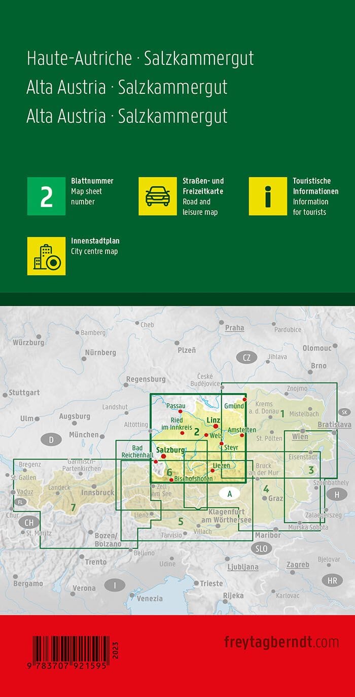 Carte routière de l'Autriche n° 2 - Haute-Autriche, Salzkammergut | Freytag & Berndt - 1/200 000 carte pliée Freytag & Berndt 