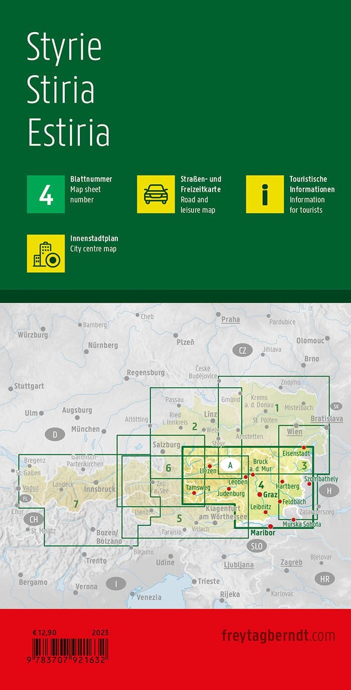 Carte routière de l'Autriche n° 4 - Styrie | Freytag & Berndt - 1/200 000 carte pliée Freytag & Berndt 