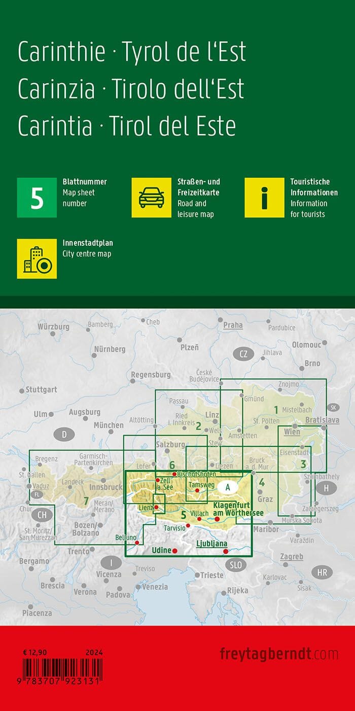 Carte routière de l'Autriche n° 5 - Tyrol Oriental & Carinthie (Autriche) | Freytag & Berndt - 1/200 000 carte pliée Freytag & Berndt 