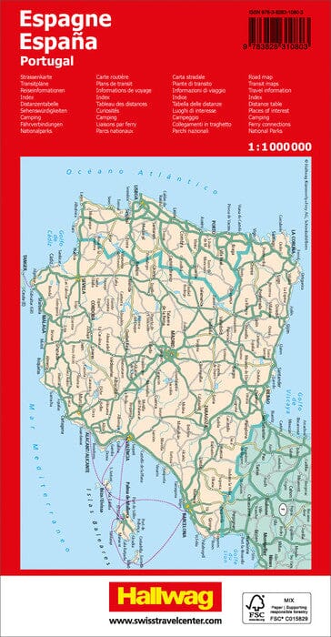 Carte routière - Espagne & Portugal | Hallwag carte pliée Hallwag 