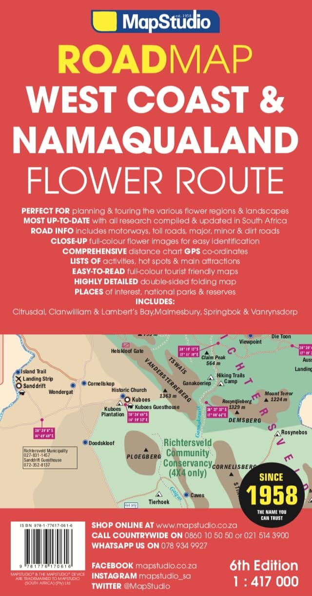 Carte routière - Flower Route : West coast & Namaqualand (Afrique du Sud) | MapStudio carte pliée MapStudio 