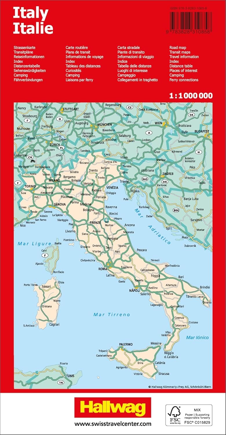 Carte routière - Italie | Hallwag carte pliée Hallwag 