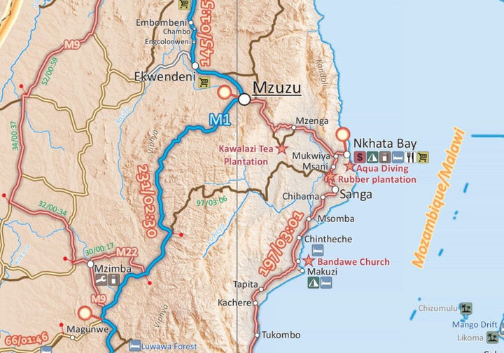 Carte routière - Mozambique et Malawi | Tracks4Africa carte de voyage Tracks4Africa 