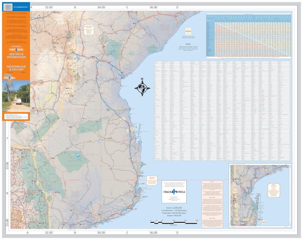 Carte routière - Mozambique et Malawi | Tracks4Africa carte de voyage Tracks4Africa 