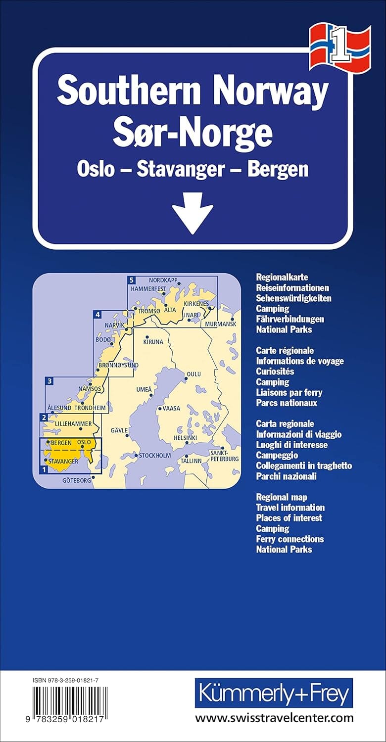 Carte routière n° 1 - Norvège Sud (Oslo, Stavanger, Bergen) | Kümmerly & Frey carte pliée Kümmerly & Frey 