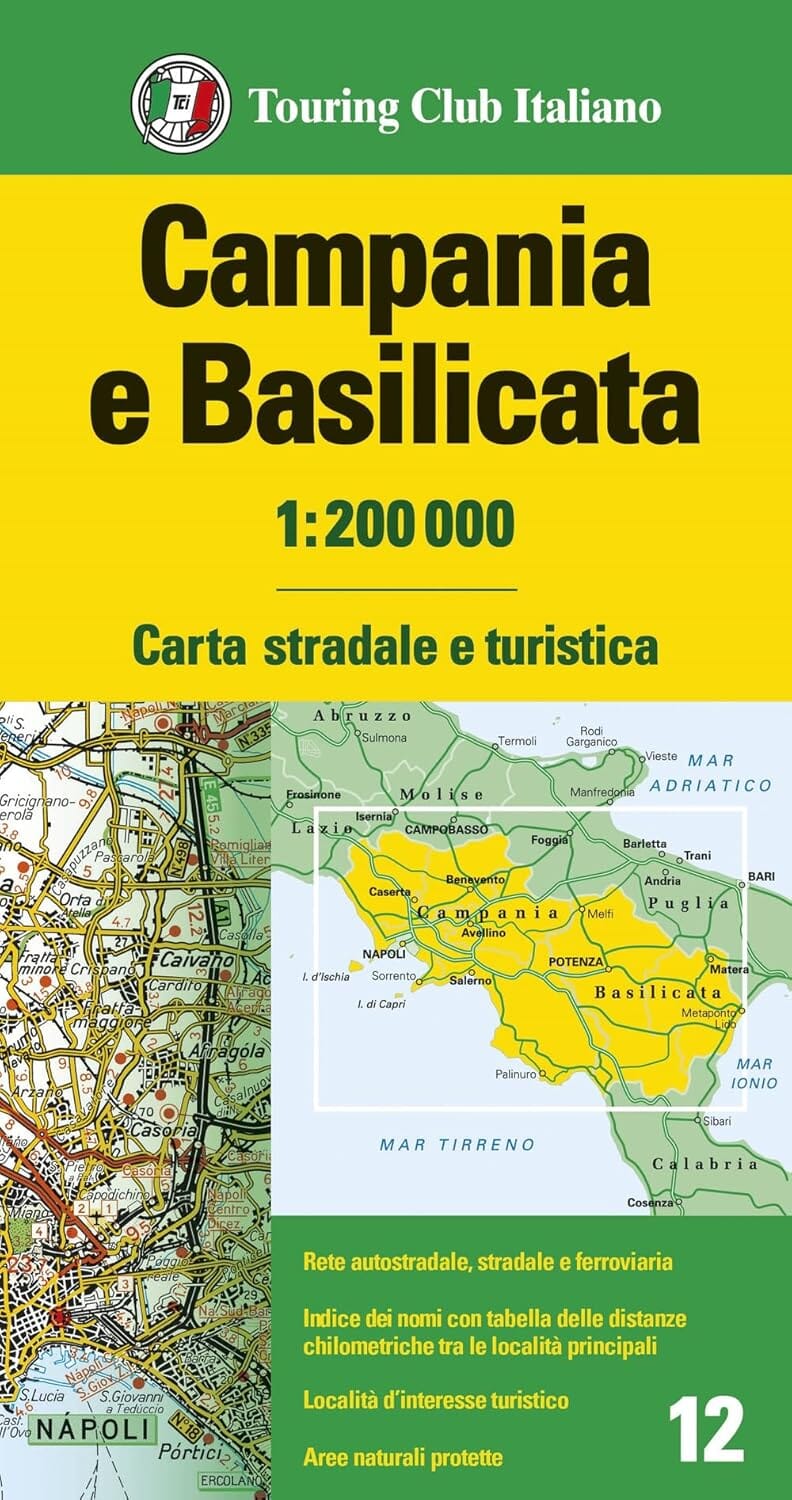 Carte routière n° 12 - Campanie et Basilicate (région de Potenza & Naples, Italie) | Touring Club Italiano-1/200 000 carte pliée Touring Club Italiano 